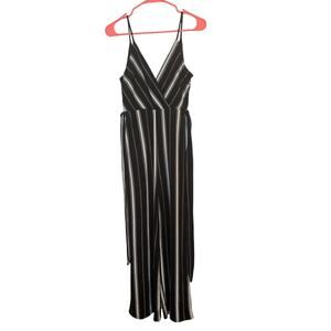 IRIS Black White Striped Sleeveless Jumpsuit Size Small Wide Leg Classic